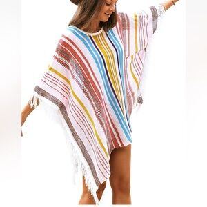 Cupshe Womens Rainbow Striped Poncho EUC OS Swim Coverup No Brand or Care Tags